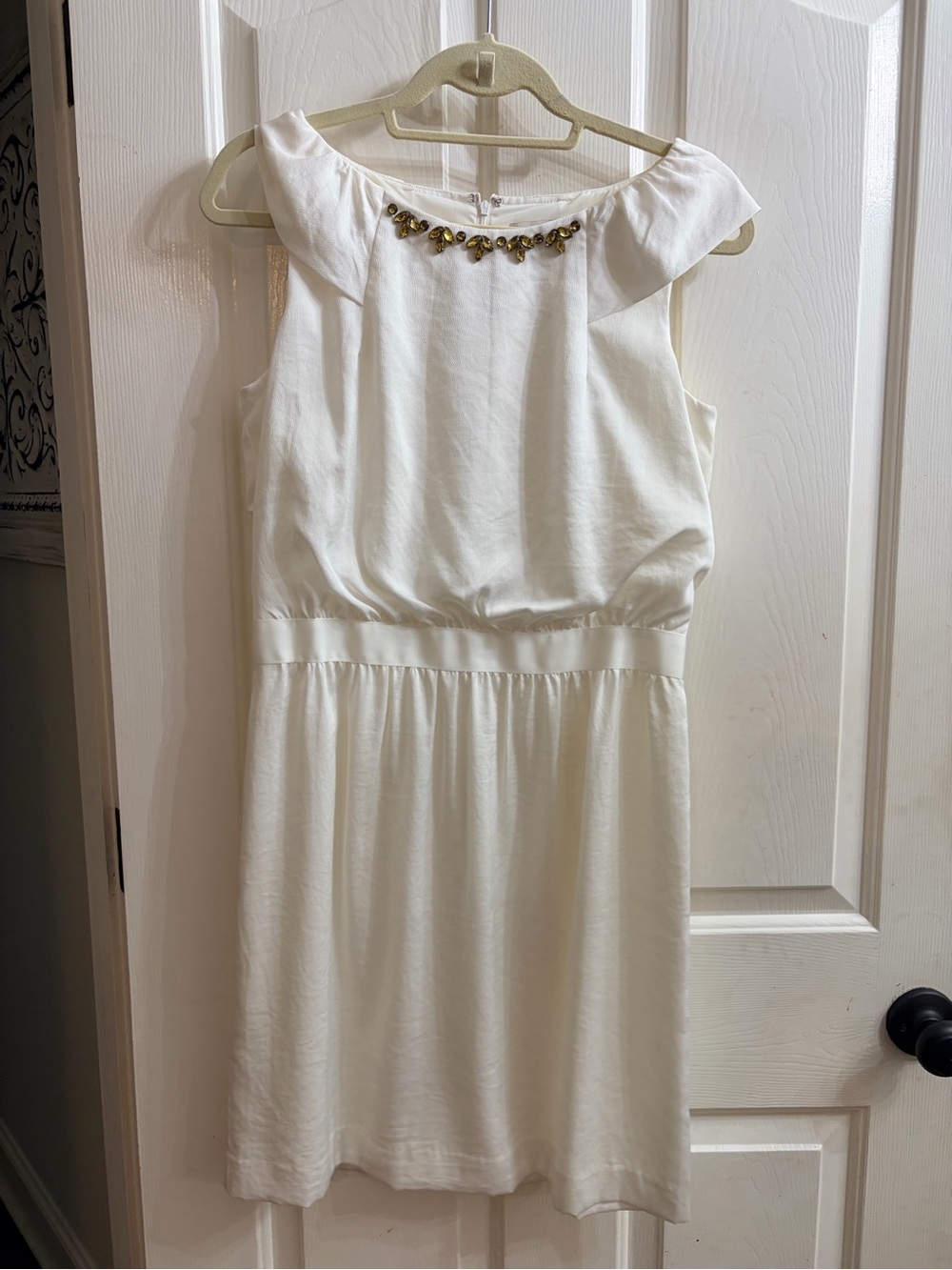 White Embellished Neckline Dress